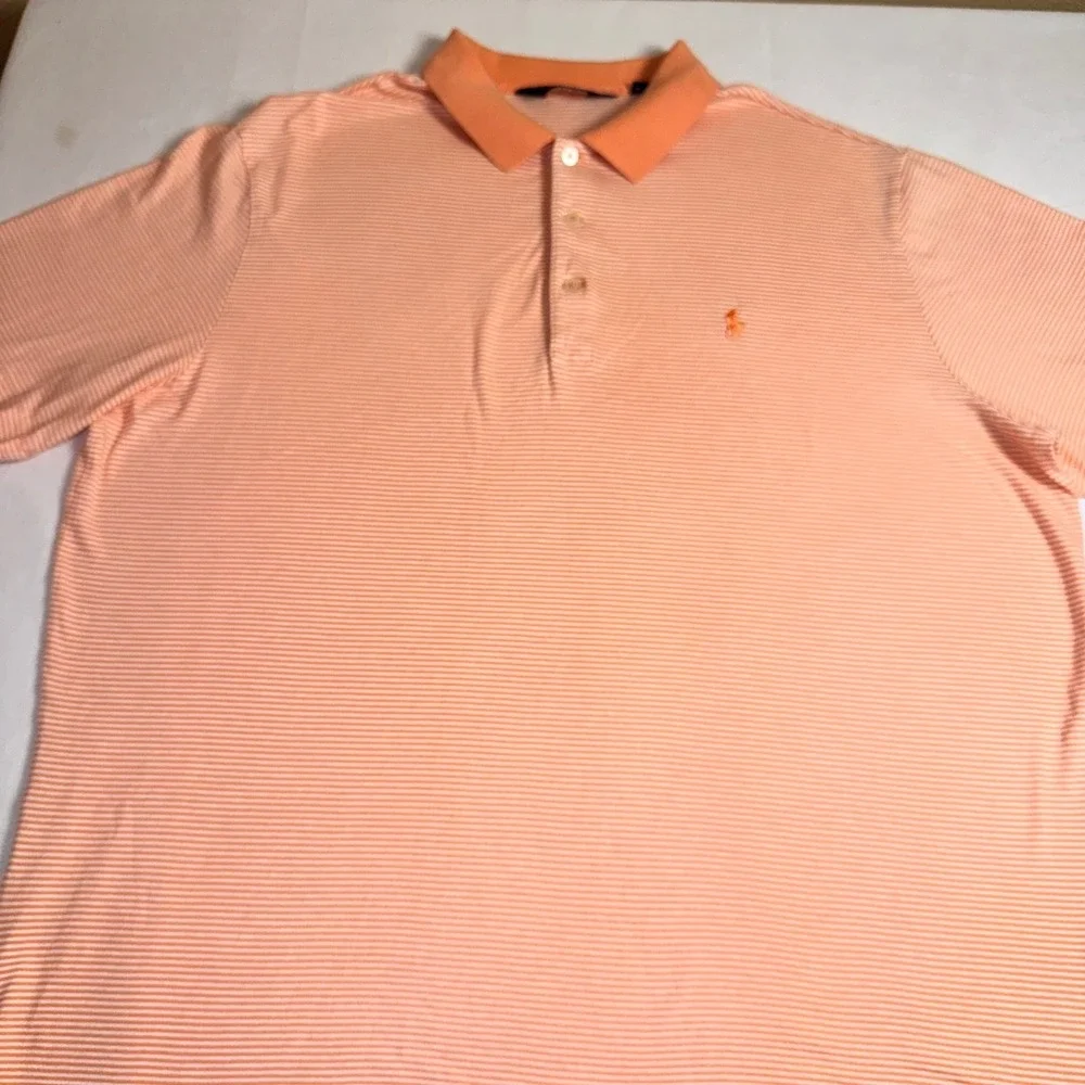 Polo Golf Ralph‎ Lauren Mens XL Orange White Striped Jim Hudson Lexus Polo Shirt